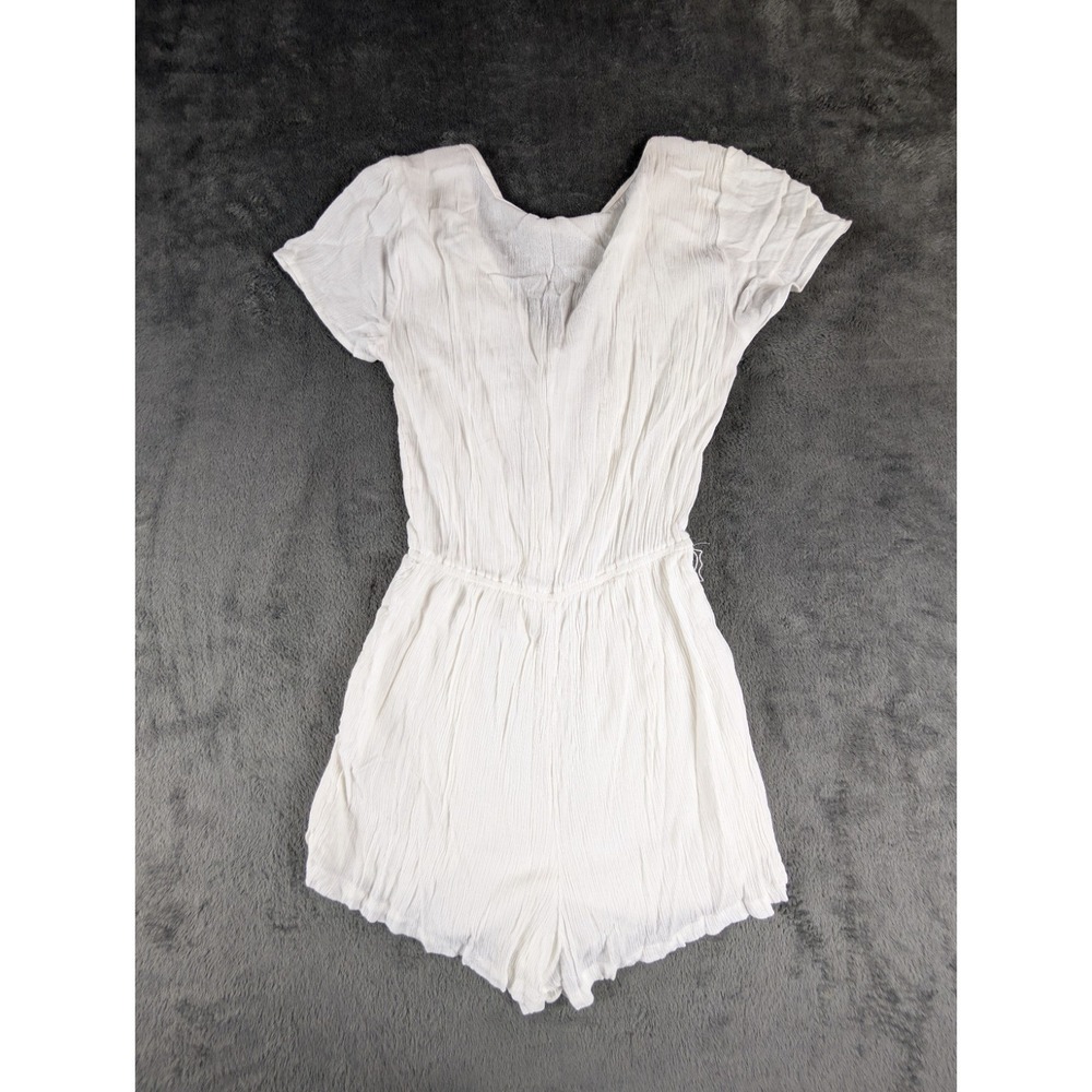 Abercrombie & Fitch White Crinkle Gauze Lace Romper Button Tie Waist Size Medium - Picture 3 of 14